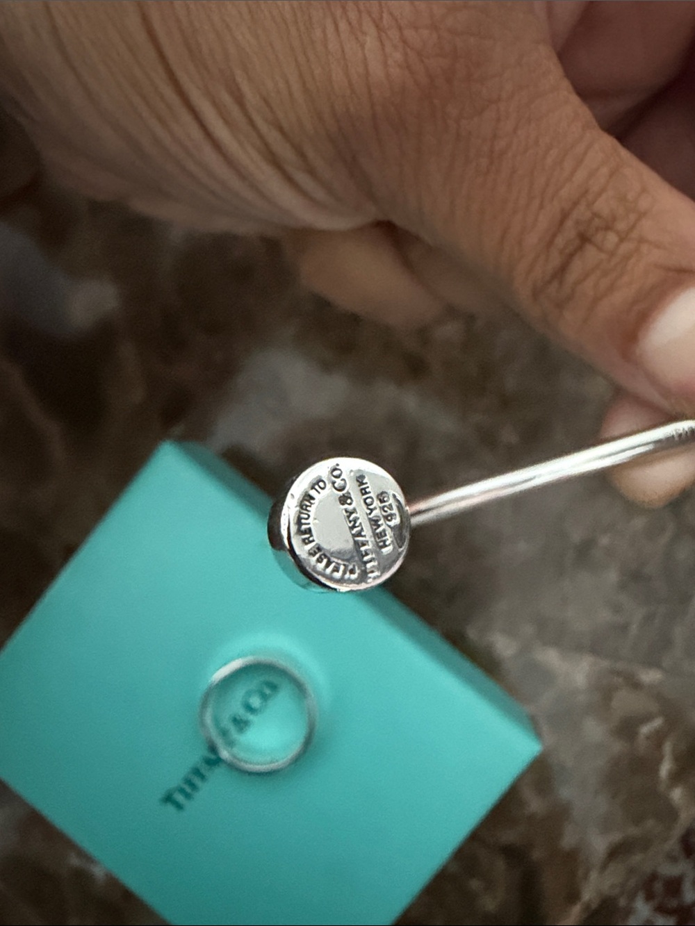 Tiffany & Co. Silver Nail-Head Cuff and Band Set - Tiffany Blue Accents - Picture 3 of 3